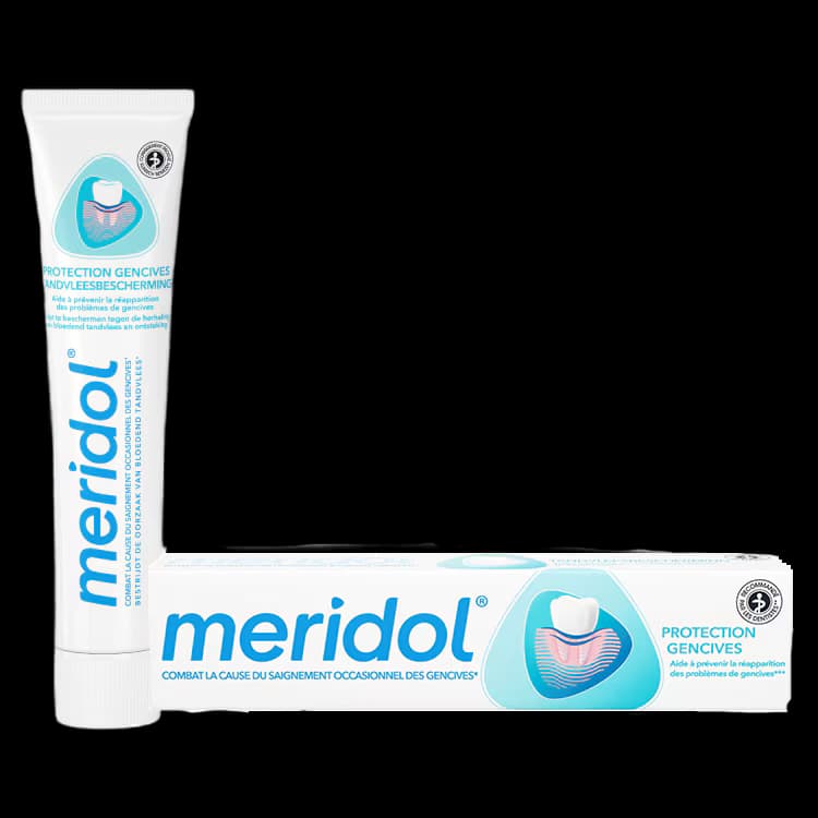 meridol Protection Gencives — dentifrice, visuel relevé sur la page fabricant