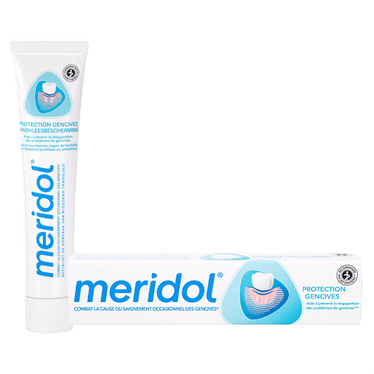 meridol Protection Gencives — dentifrice, visuel relevé sur la page fabricant